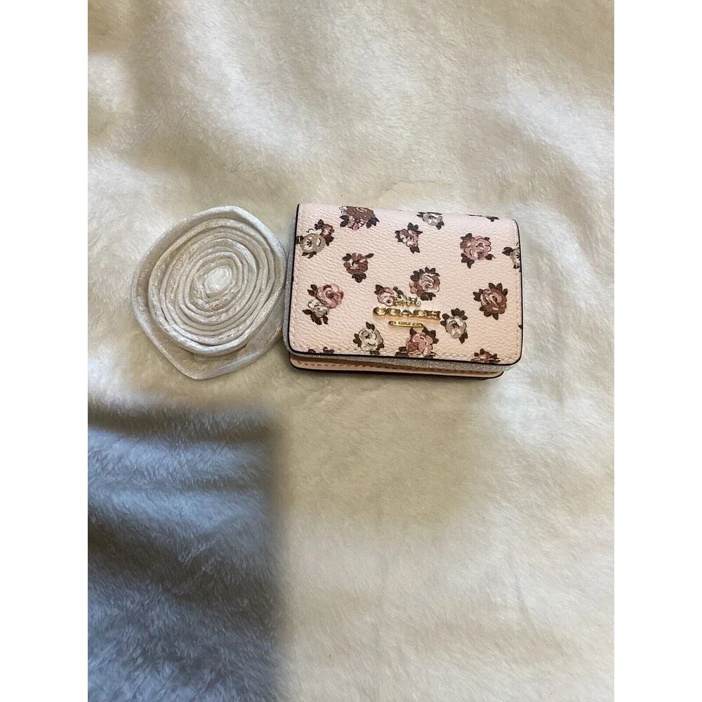 Coach Mini Wallet on a Chain Rosette Print Pink Floral Crossbody - Picture 3 of 9